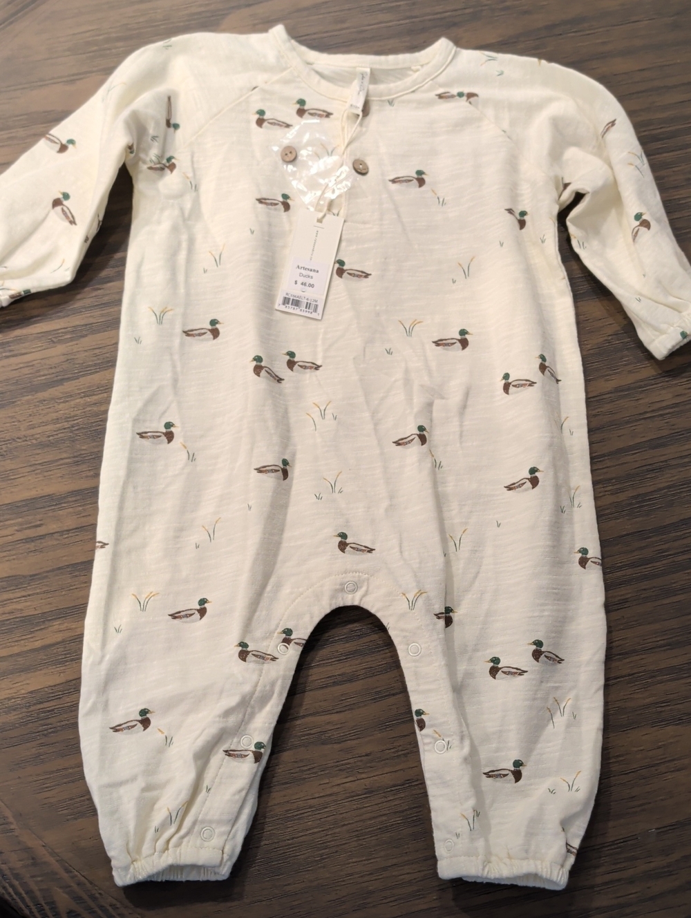 NWT Rylee + Cru Cream Duck-Print Baby Footie